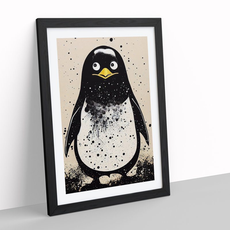 XV1022-3477X Penguin Graffiti No.4 - Print, White, 64cm H x 46cm W, Black Frame