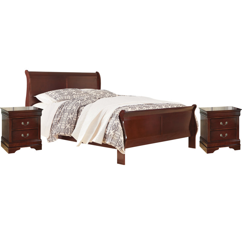 Queen Sleigh Bed With 2 Nightstands, Queen