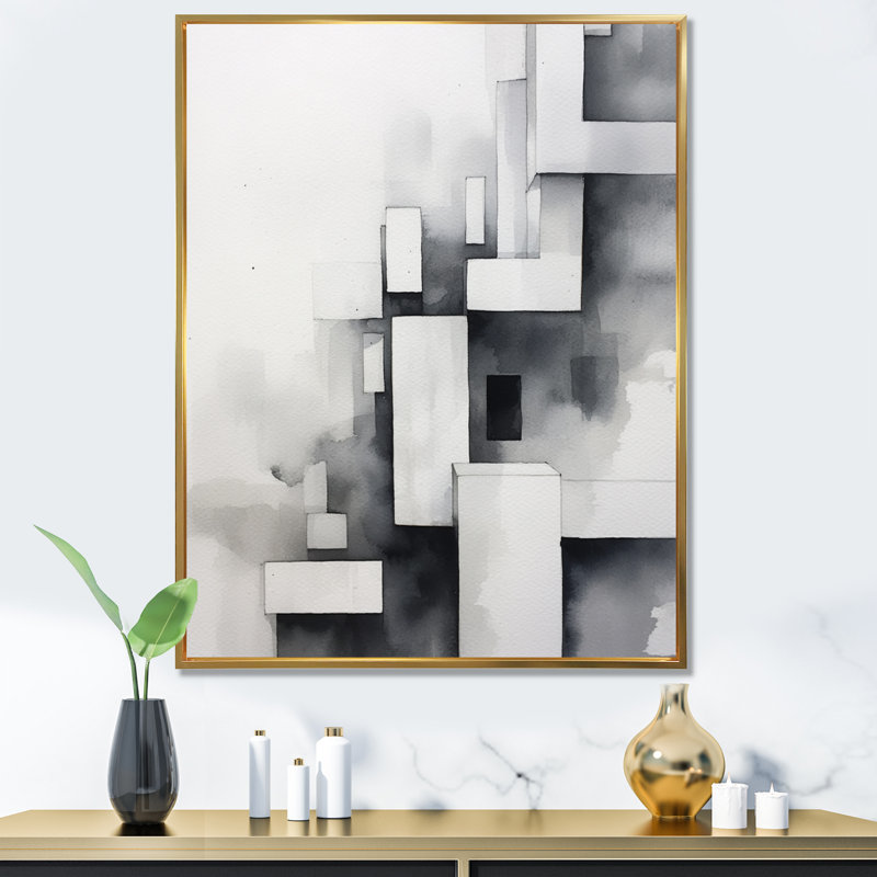 " Gray Abstract Zen IV ", 20" H x 12" W x 1" D, Gold Floater Framed