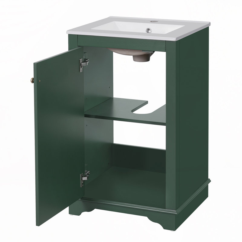Meuble-lavabo de salle de bain avec lavabo en céramique, Vert