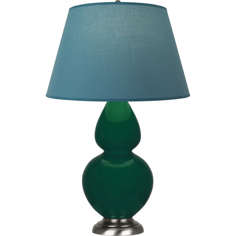 Lampe de table double gourde en céramique, Jungle glacé / argent antique, Bleu vif / gris, Argent argent