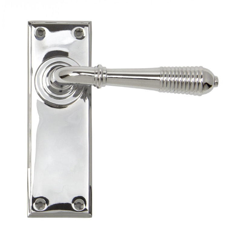 Reeded Lever Latch Set, Polished Chrome