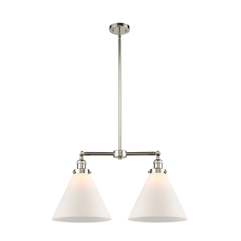 Luminaire suspendu linéaire à 2 lumières pour îlot de cuisine Runkle, Boîtier blanc mat, Ampoule non incluse, Nickel poli