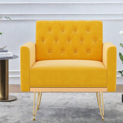 Fauteuil d'appoint confortable en velours avec pieds en métal doré pour la maison