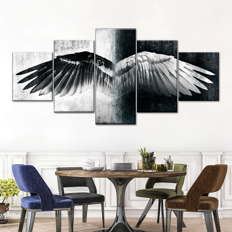 Black And White Angel Wings Multi Piece Canvas Print, H 55 po x l 24 po x P 1,25 po