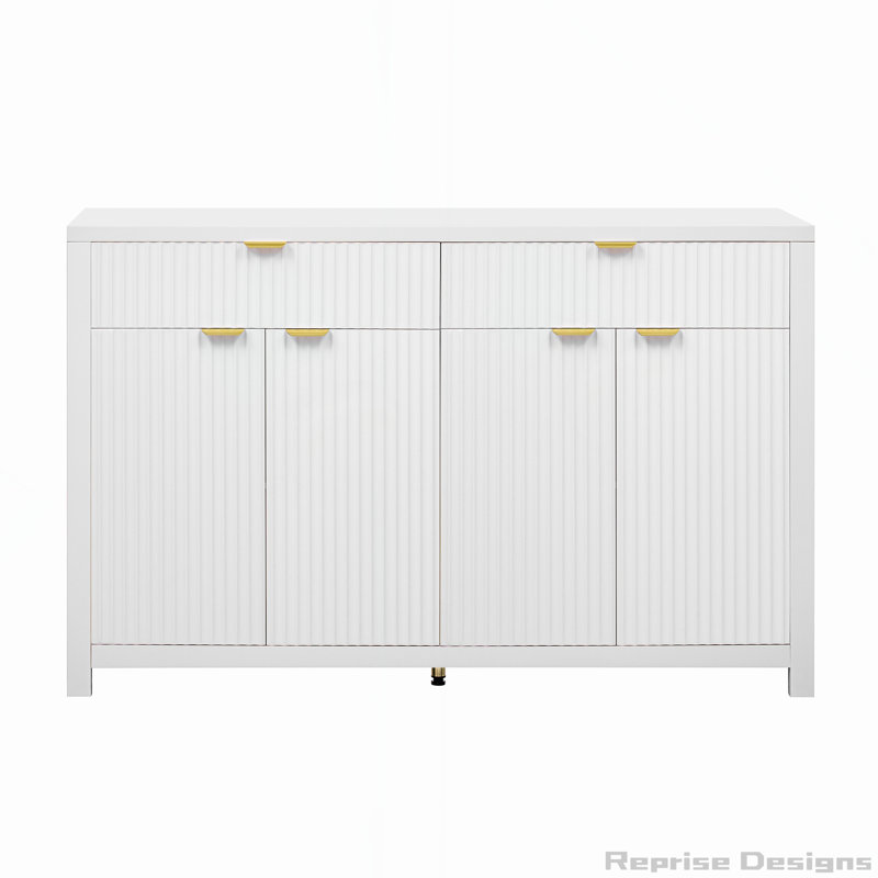 Sophisticated Sideboard Cabinet with Multiple Storage Options and Artistic Design, White