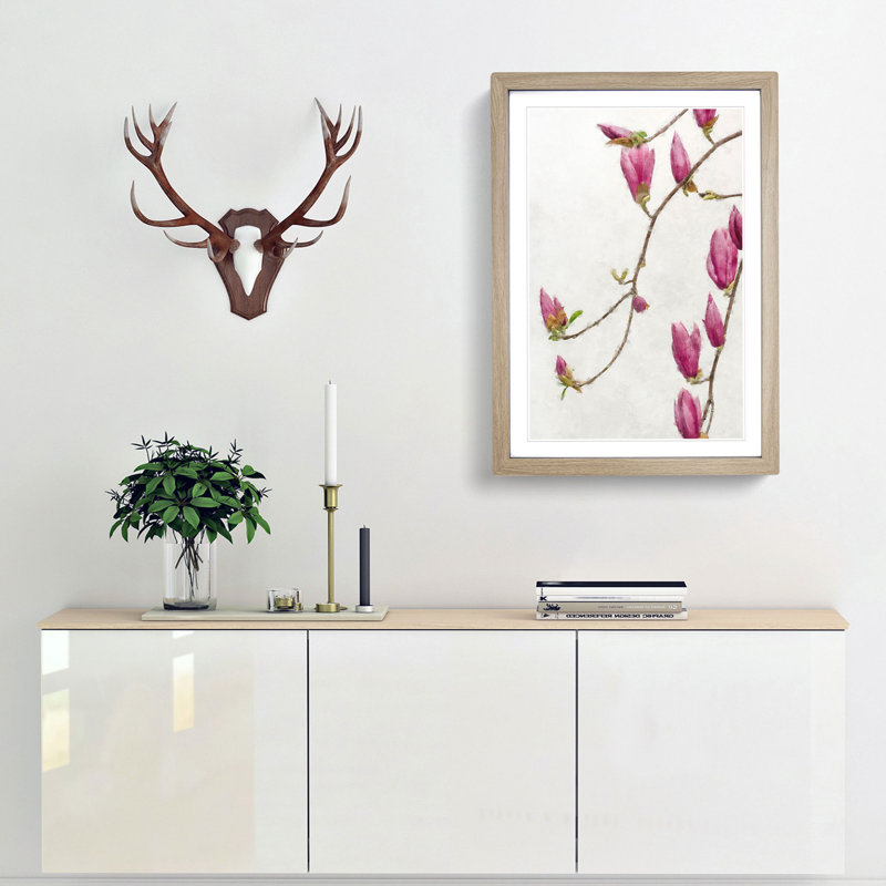 Pink Floral Flowers - Framed Print, Oak Framed, 33cm H x 24cm W x 2cm D