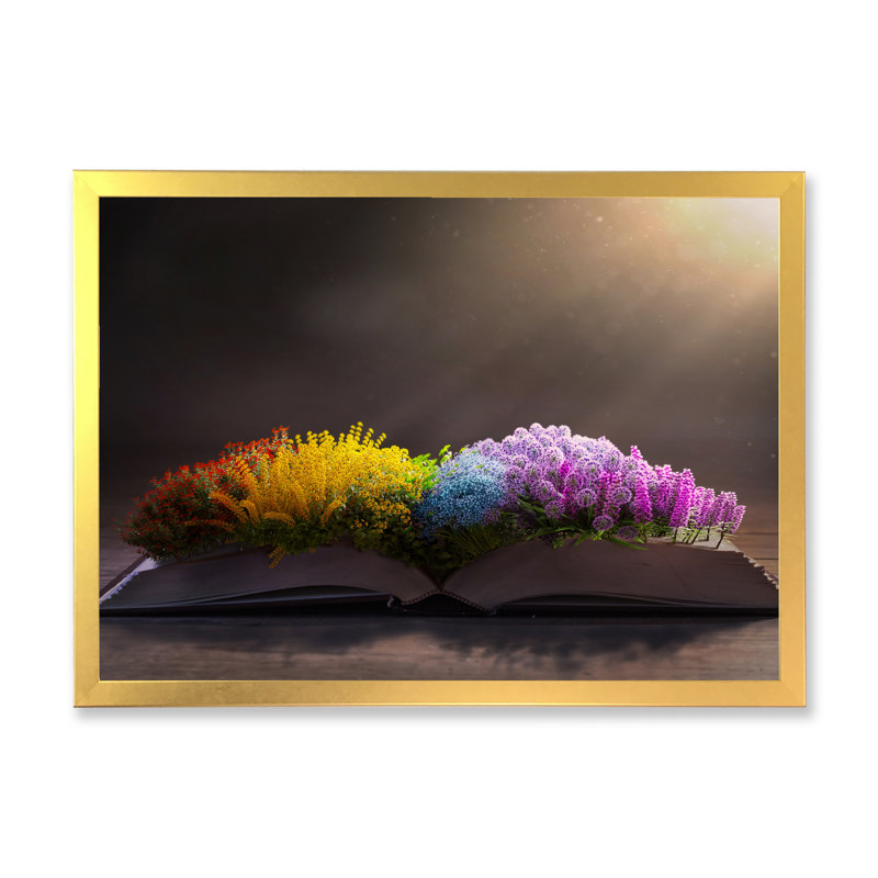 Fleurs colorées Bppl - œuvre d'art traditionnelle sur toile, Cadre doré, H 36 po x l 24 po x P 1 po