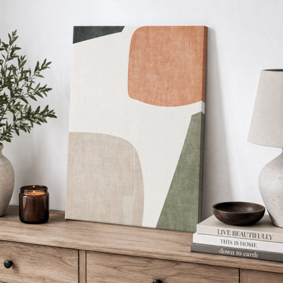 Forme de milieu de siècle «Œuvre de blocs de couleurs abstraites discrètes, images murales neutres et vibrantes, art mural impression sur toile encadrée»