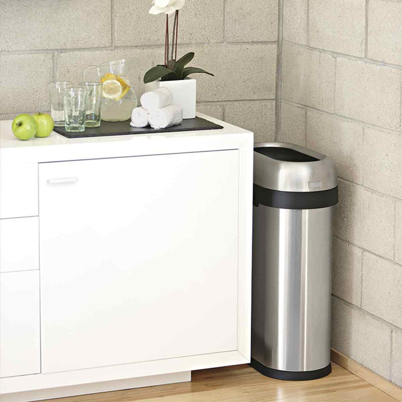 Simplehuman 50L/13.2 Gallon Slim Open Top Trash Can, Commercial Grade Heavy Gauge Stainless Steel, Brushed