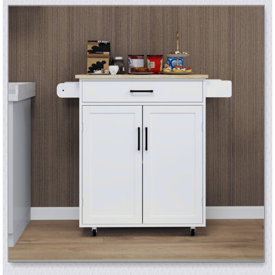 Chariot à roulettes pour îlot de cuisine avec 1 tiroir et 2 portes avec supports de rangement et tablettes réglables