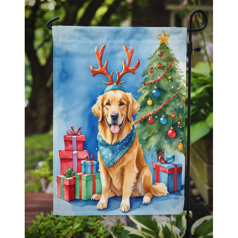 Drapeau de Noël renne de jardin, Golden retriever