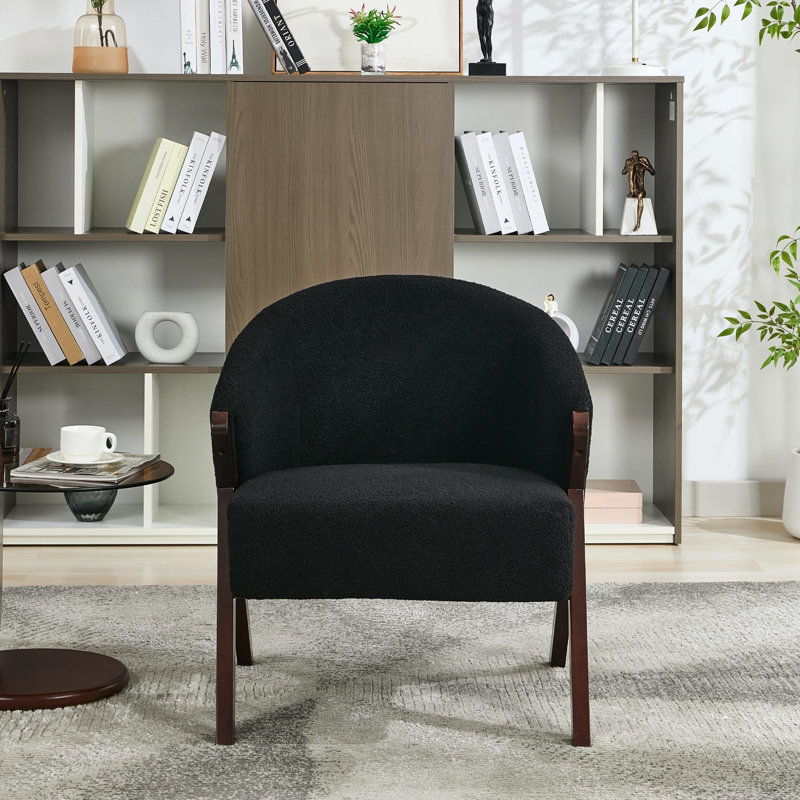 Mid Century Modern Accent Chair, Linen Fabric Upholstered Living Room Chair with Wood Frame, Comfy Reading Side Chair Easy Assembly