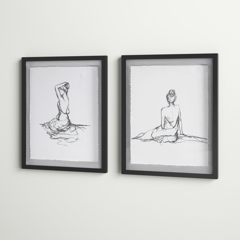 Meisel, figurines féminines, croquis, ensemble de 2 encadrements en verre encadré et passe-partout