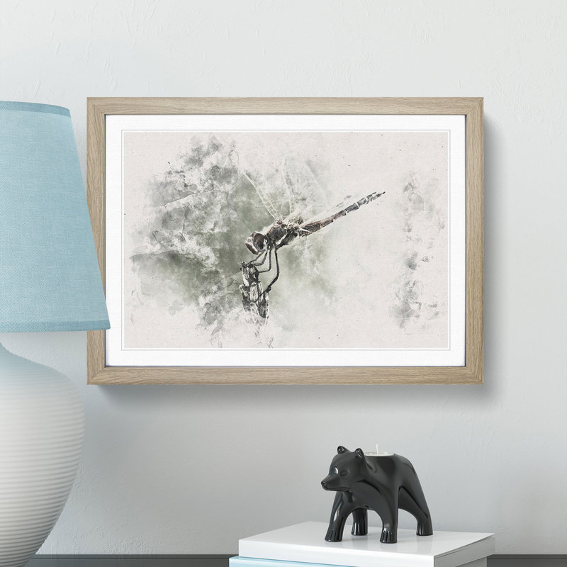 Perched Dragonfly - Framed Print, 45cm H x 63cm W x 2cm D, Oak Framed