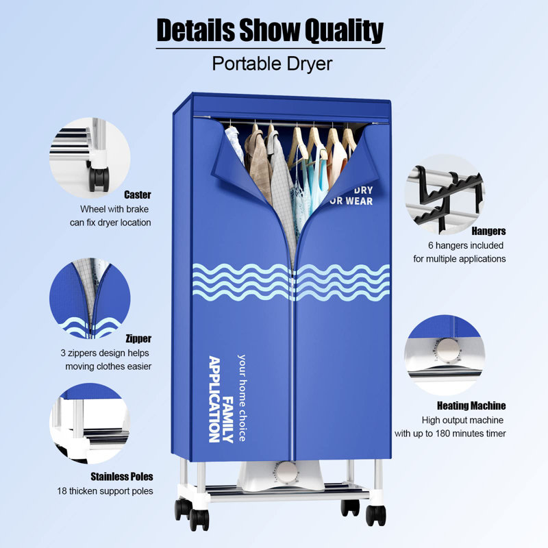 Portable Clothes Dryer with Timer, Blue