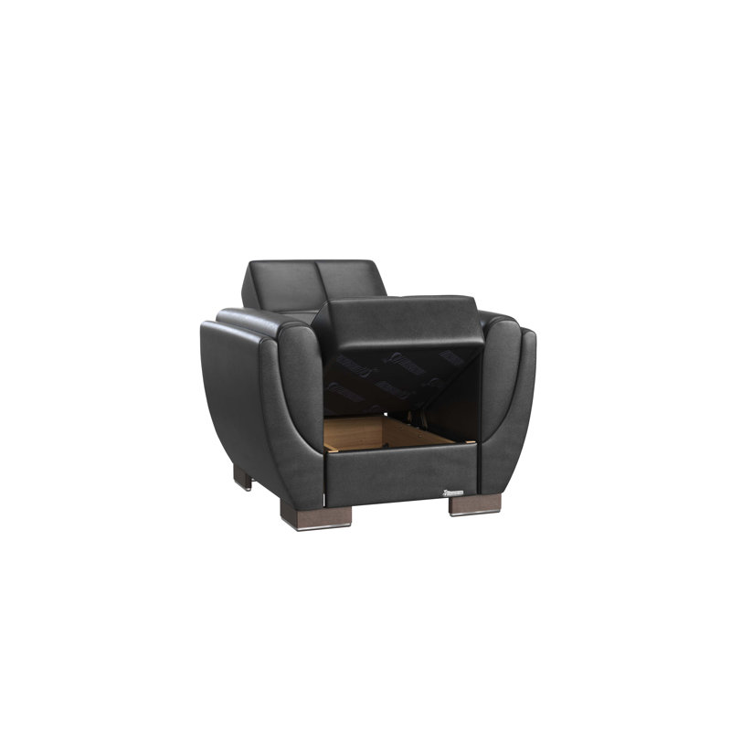 Fauteuil rembourré convertible avec rangement, polyuréthane, Noir