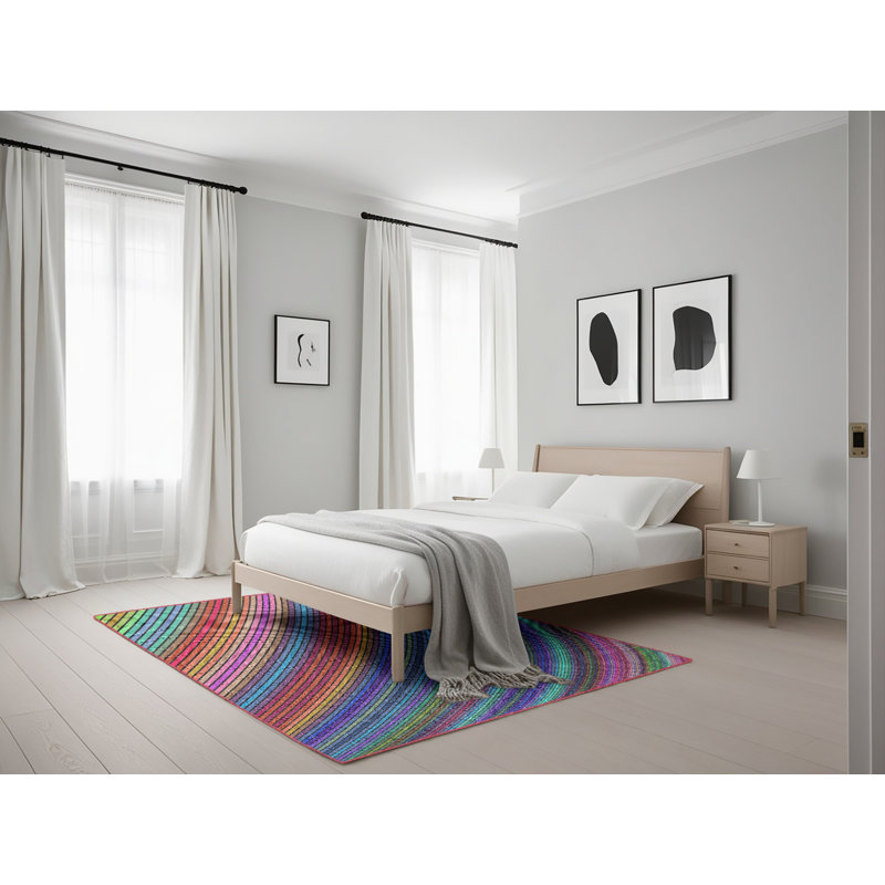 Tapis rouge/bleu/vert tissé à la machine, Rectangle 5 pi x 7 pi