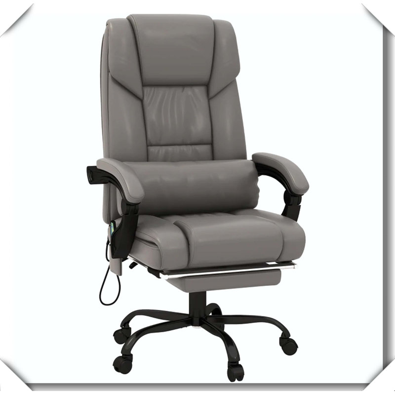 Fauteuil de bureau à hauteur réglable à 6 points vibrants et repose-pieds inclinable à distance, Gris