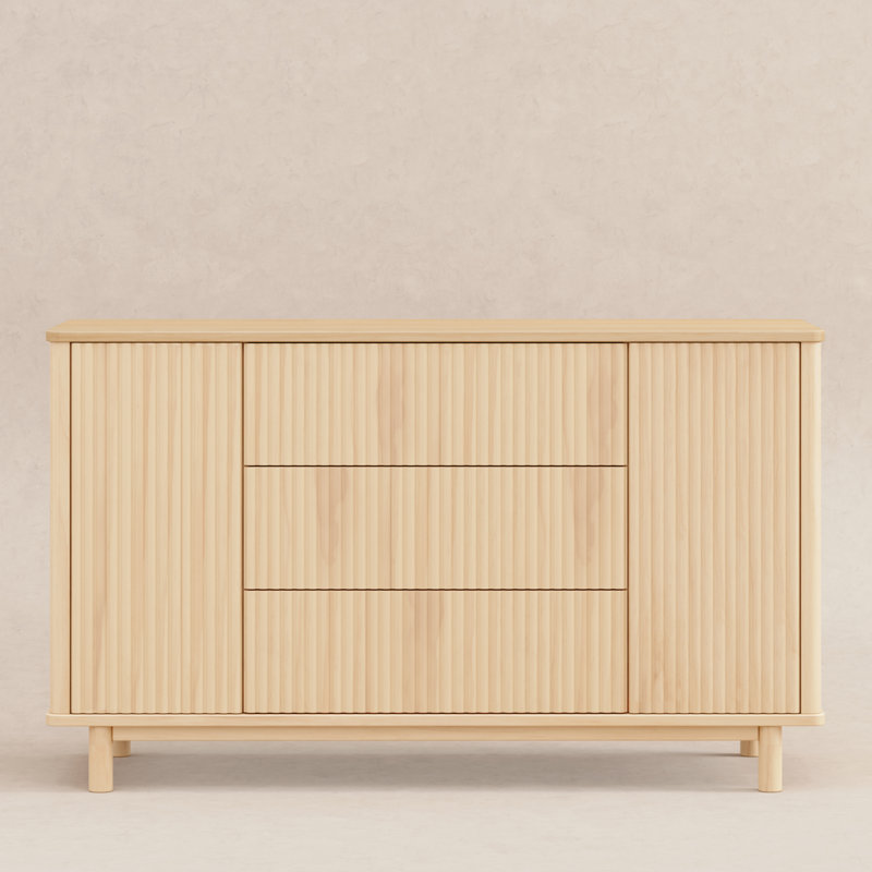 Blonde Wood Large Tambour Panel Dresser with Casters
