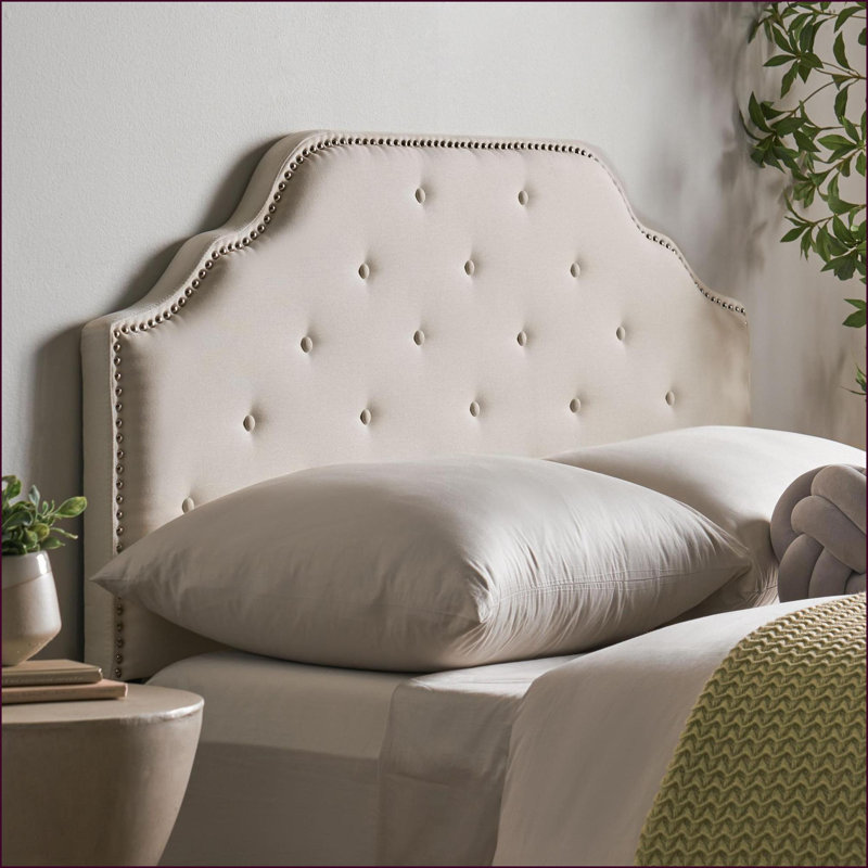Tête de lit tapissier grand format en bois massif - Pieds en métal à hauteur réglable, capitonnée avec garniture cloutée