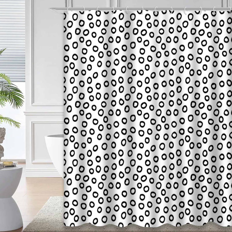 Rideau de douche abstrait à pois blancs avec 12 crochets abstraits, L 72 po x l 78 po