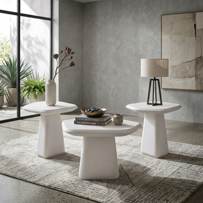 Kegler Pedestal Ceramic 3-Piece Coffee Table Set With Spill Proof Surface