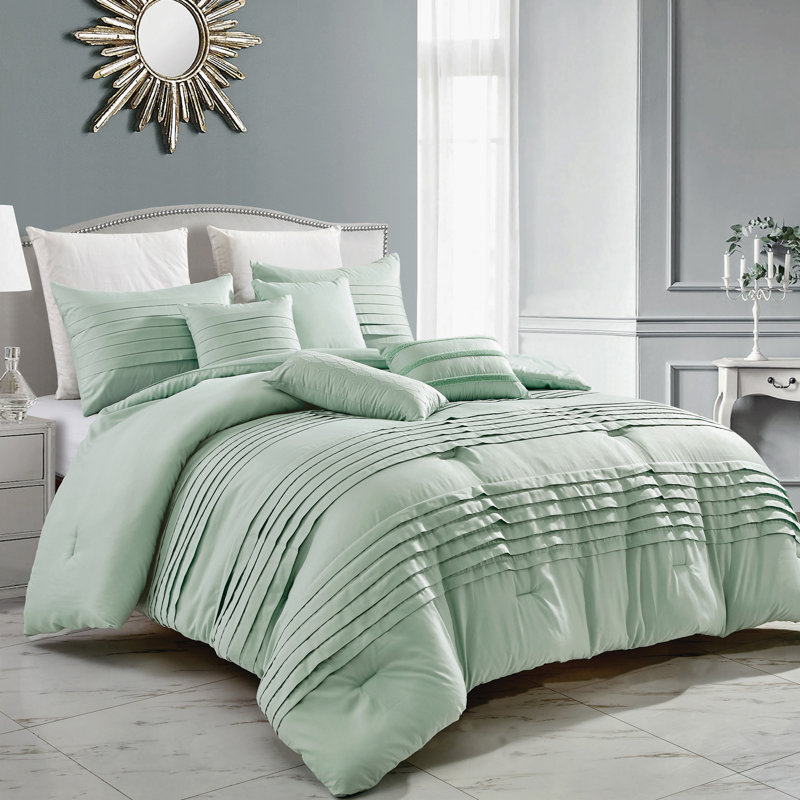 Ensemble d'édredon pour grand lit 7 pièces avec plis pincés, microfibre douce, 100% polyester, collection de literie toutes saisons