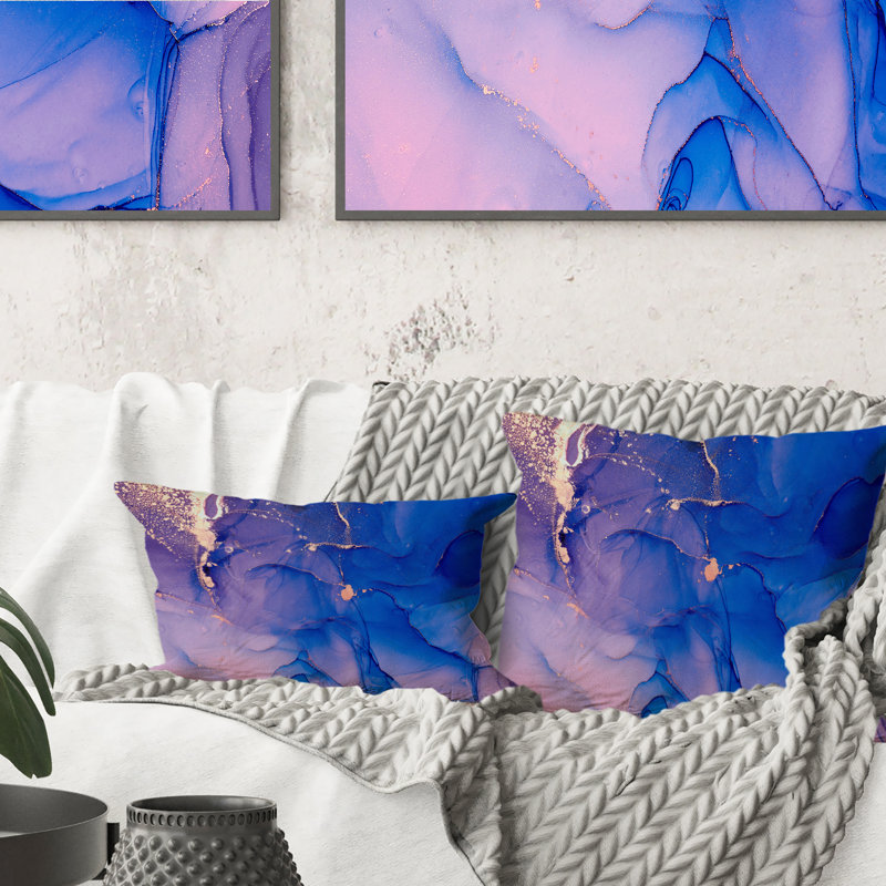 Coussin décoratif bleu et rose Marble Ink Clouds IV - imprimé moderne 12 po x 20 po