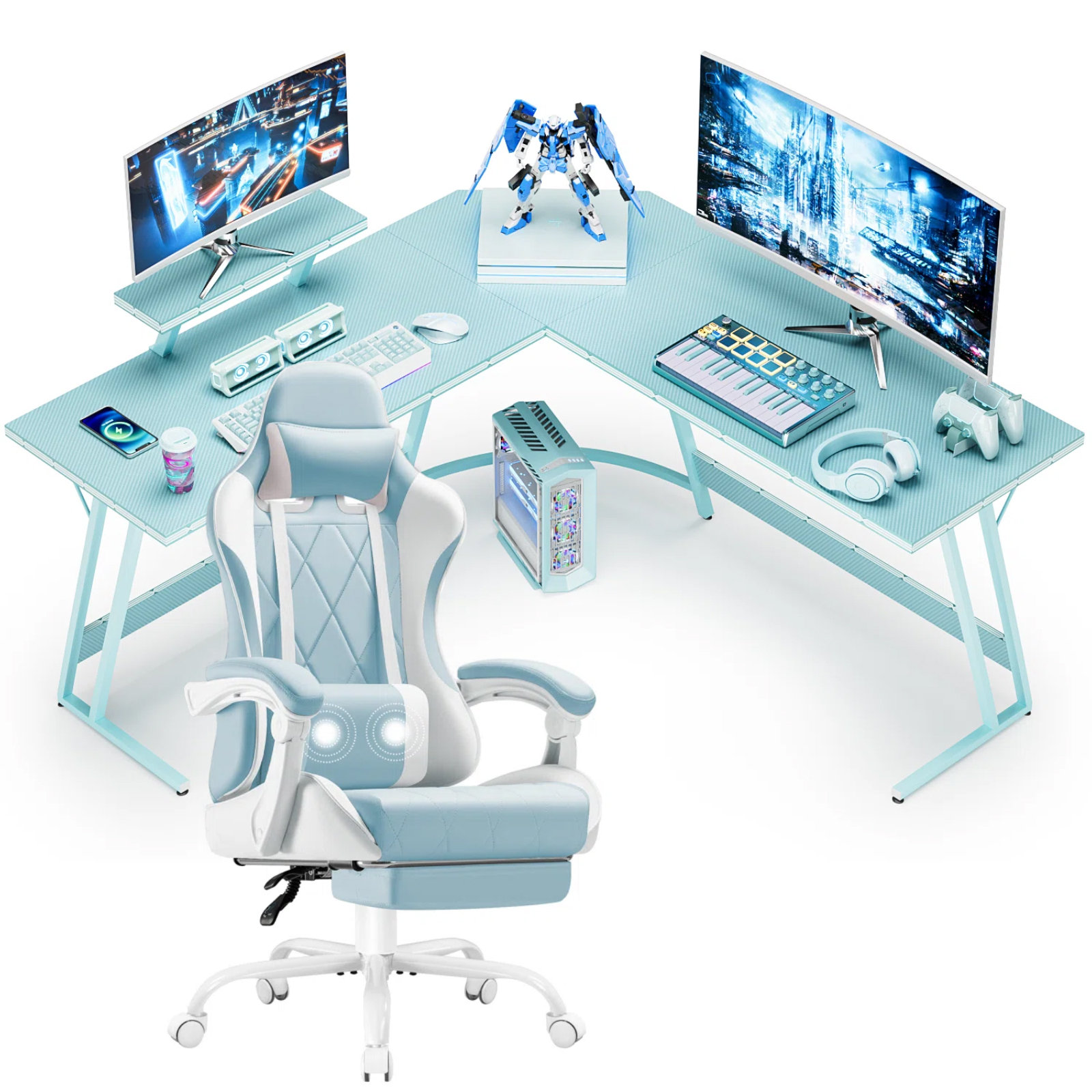 Latitude Run® L-Shaped Gaming Desk Ergonomic Reclining Chair