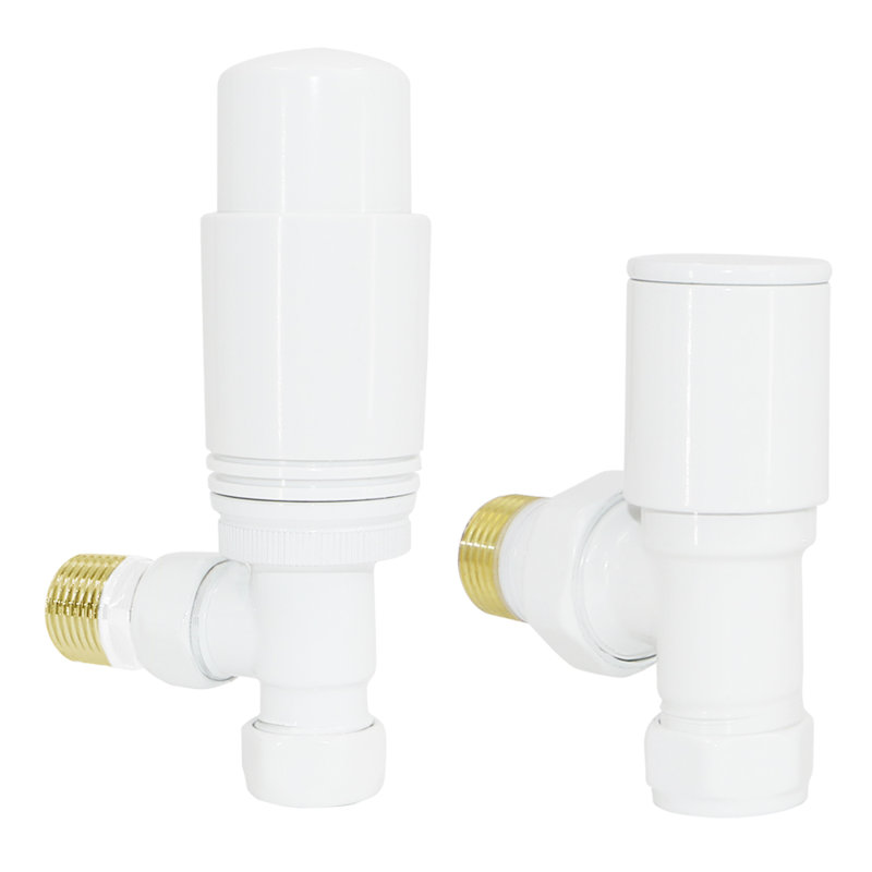 Thermostatic TRV Radiator Heated Towel Rail Valves Angled 15Mm X 1/2" Pair, White