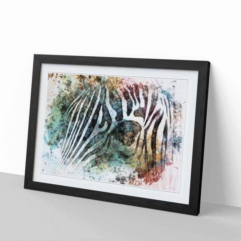 Portrait of a Zebra in Abstract - Picture Frame Painting Print, Black, 50cm H x 76cm W x 2cm D