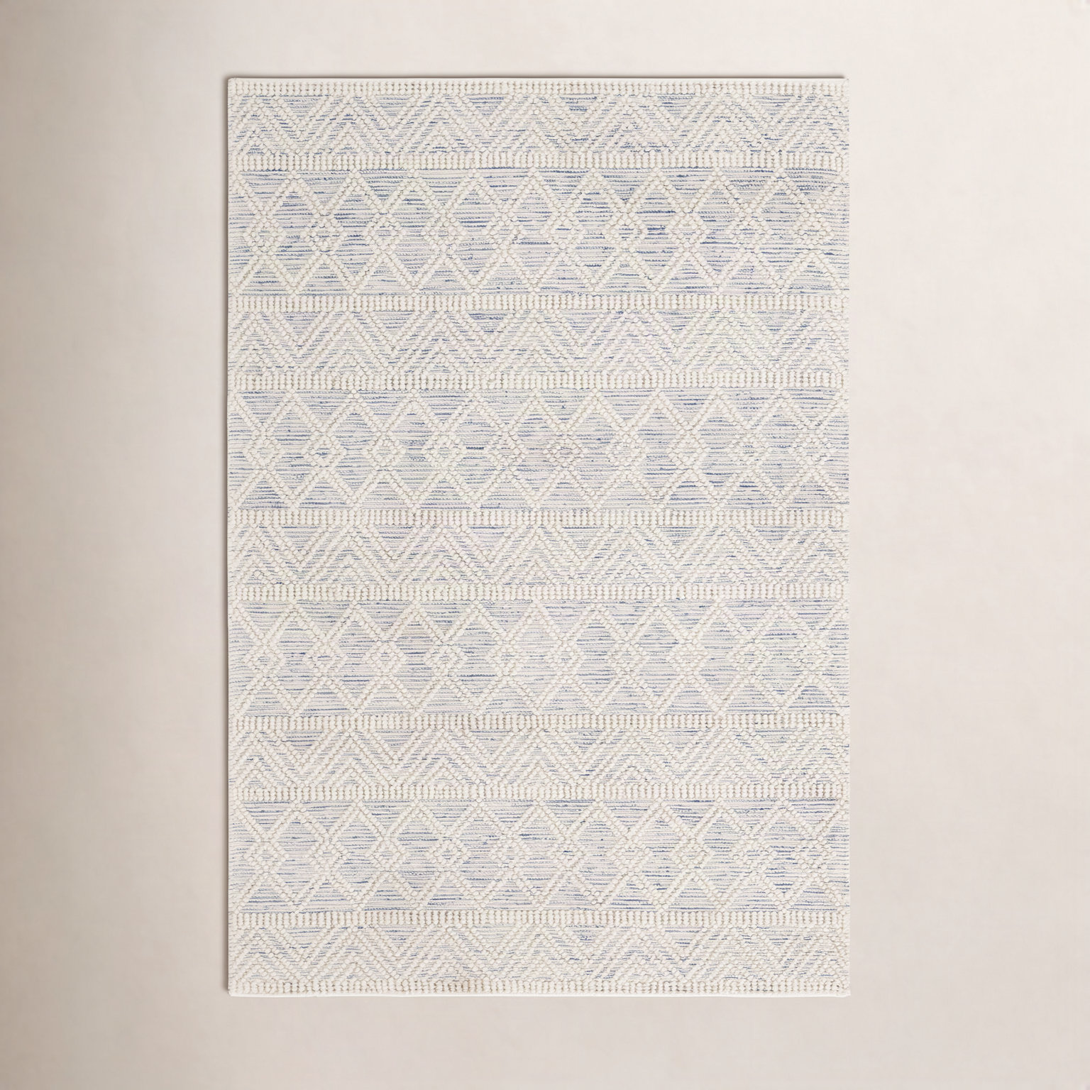 Tribeca Blue Cream Flatweave Geometric Wool Rug, Rectangle 5' x 7'6"