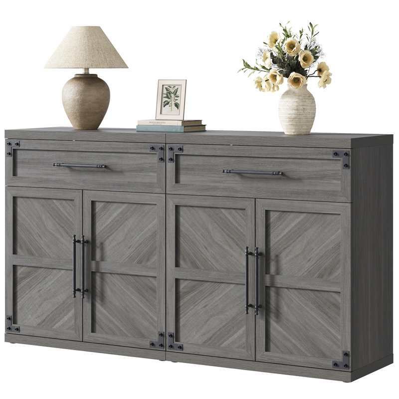 Chevron Accent Cabinet with Drawer & Adjustable Shelf, Ash Gray