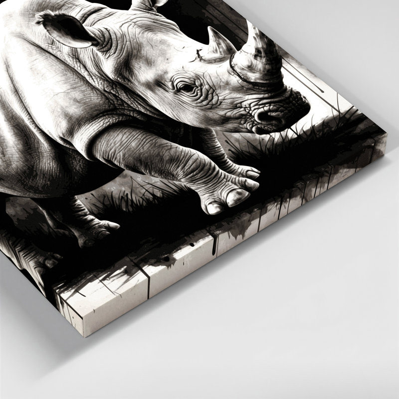 Faune, rhinocéros, art mural sur toile grise, H 20 po x l 30 po