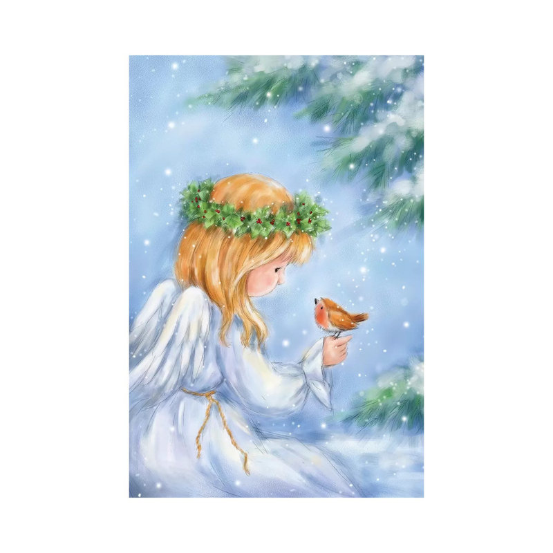 Angel And Robin by MAKIKO - Wrapped Canvas Print, 20.32 cm H x 30.48 cm W