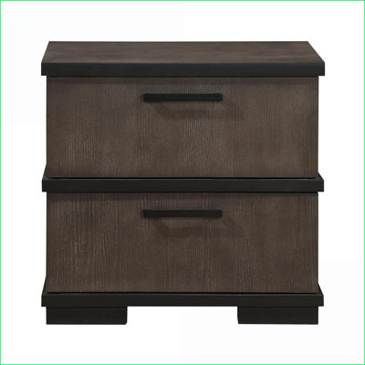 Two-Tone Brownish-Gray &amp; Black 2-Drawer Modern Industrial Bedroom Nightstand