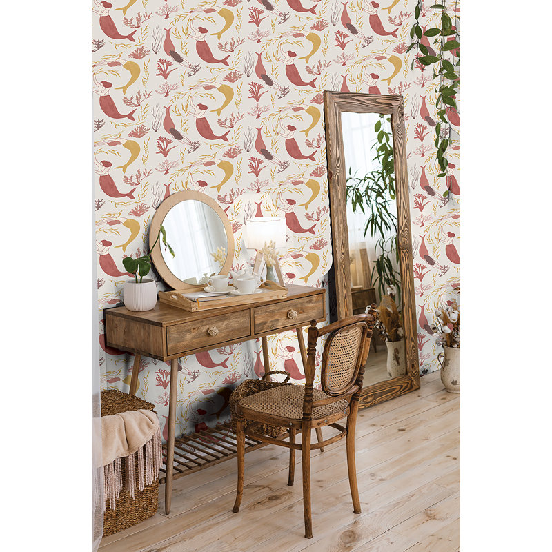 Rouleau de papier peint adhésif Elana Gabrielle Muses Novelty L 18 pi x l 20,5 po, Papaye