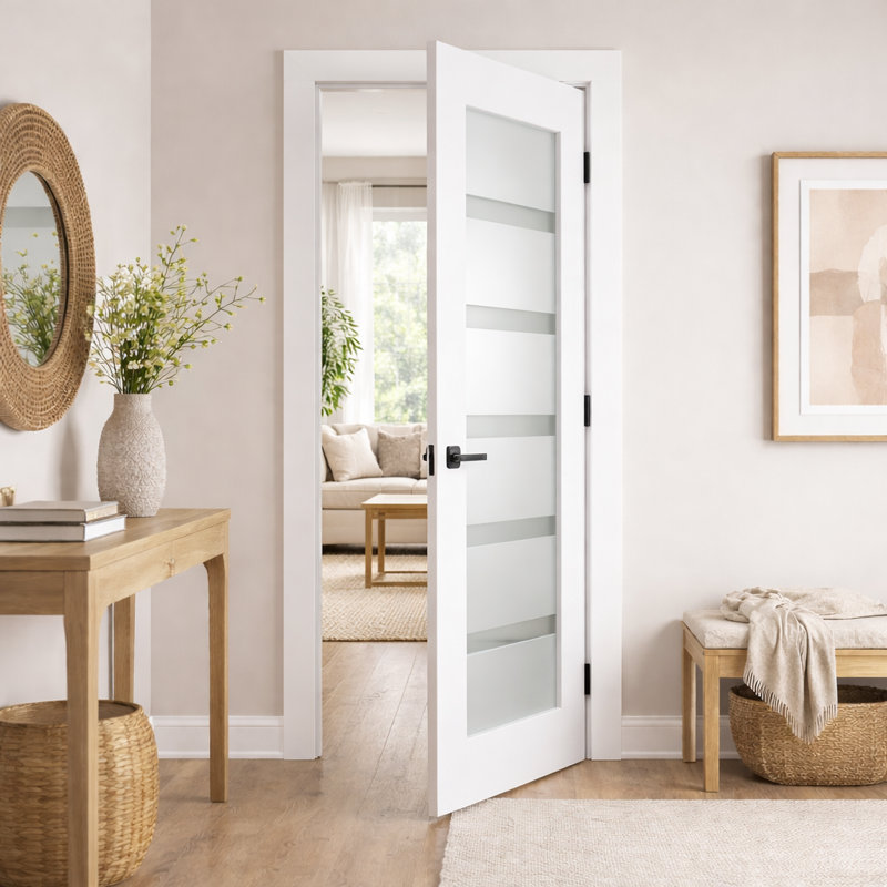 Petite porte en verre givré blanc apprêté 5 petites, 30 po X 80 po, dalle de porte intérieure en verre givré délicat, Oui