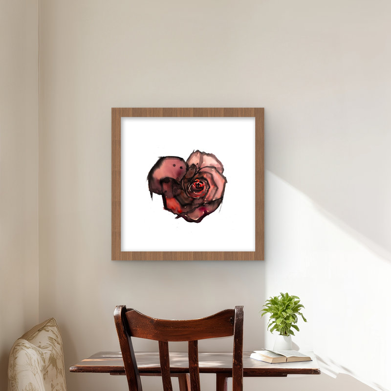 Rose foncé - impression florale romantique encadrée pour la décoration intérieure, H 16 po x l 16 po, Brun