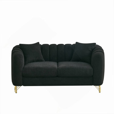 Oversized Chenille 3-Seater Sofa With Deep Seating, Tufted Design, And Gold Metal Legs For Modern Living Spaces.