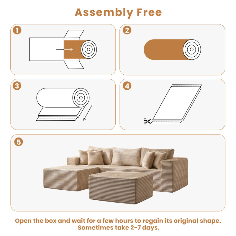 108'' Cloud Upholstered Sectional Couch With Chaise L-Shape Modern Modular Sofa With Ottoman For Living Room Bedroom No Assembly Required