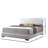 Queen Bed With Led Lighting System, White Faux Leather Upholstery, - Coated Straight Legs, High Gloss Back Panel On Hb, Padded Hb And Fb, 3 Slats Support 660Lbs Weight Limit, 63In Width Enabled Bed,