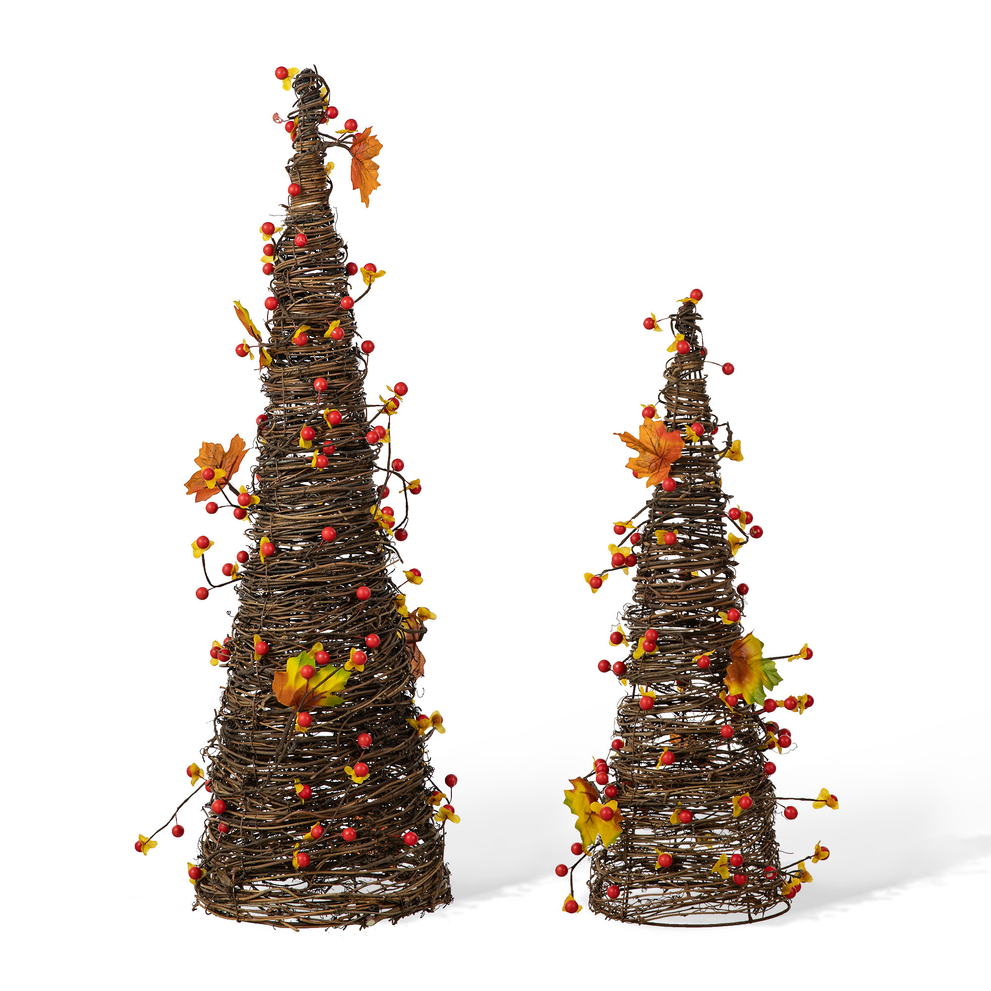 Primrue 24"H Fall Rattan Berries and Maple Leaves Table Tree | Wayfair