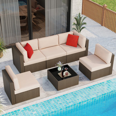 Ensemble de canapé modulaire d'extérieur modulaire - Osier PE résistant aux intempéries avec table en verre trempé