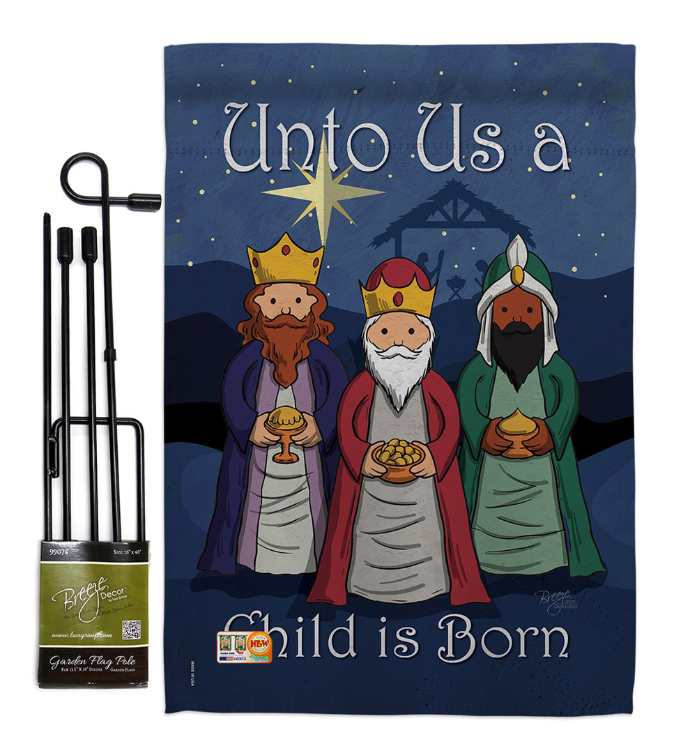 Child Is Born Winter Nativity Impressions 2-Sided Polyester 19 x 13 in. Flag Set Breeze Decor