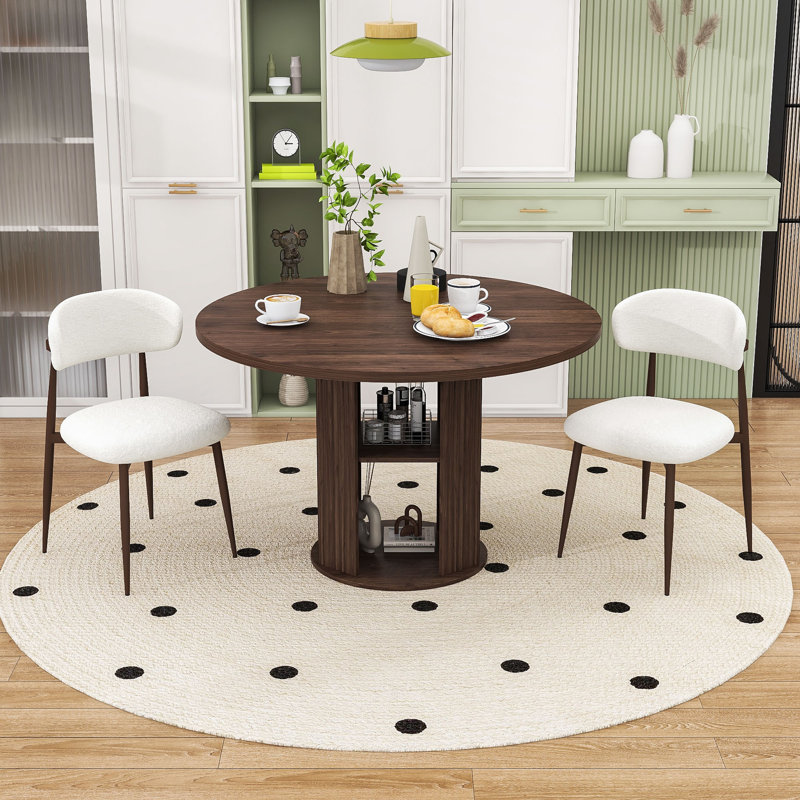 Ensemble de table de salle à manger 3 pièces Farmhouse avec tablette de rangement et 2 chaises rembourrées pour petits espaces