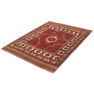 Tapis rouge foncé noué à la main de conception unique 6 pi 5 po x 8 pi 10 po Joffrey