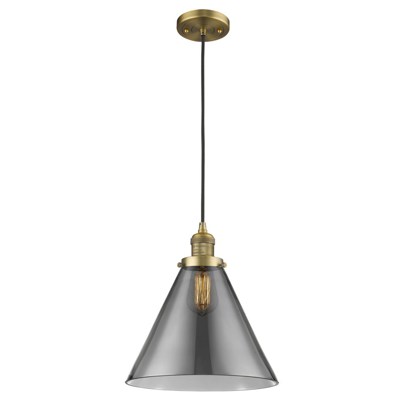 Luminaire suspendu conique à 1 lumière Westbrook, Plaqué couleur fumée, Laiton brossé, Ampoule non incluse