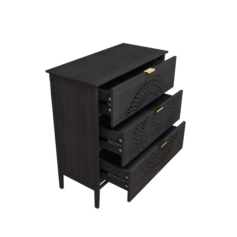34 In. H Cabinet With 3 Drawers, Gold, Black